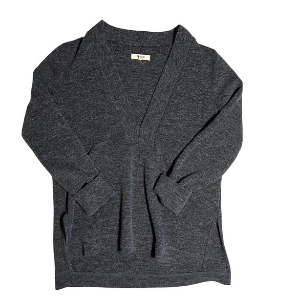 Madewell Slate Charcoal Gray Knit Popover Deep Plunging V-Neck Sweater Size M - Picture 17 of 17